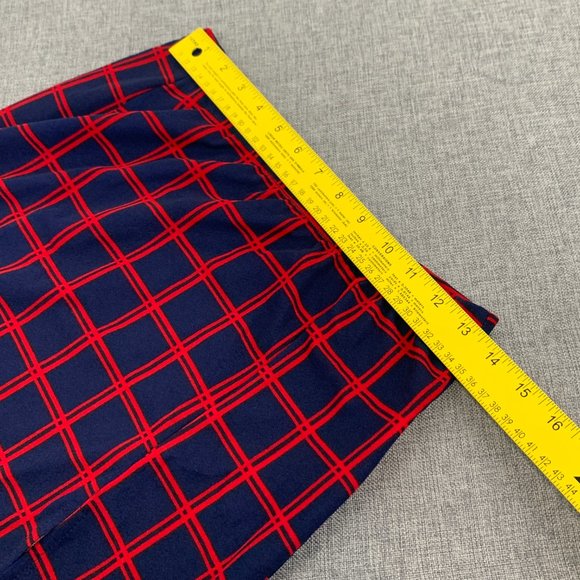 New Mini Plaid Skirt Slit Elastic waist Medium Bodycon Super Short Red Navy Blue - Picture 4 of 9